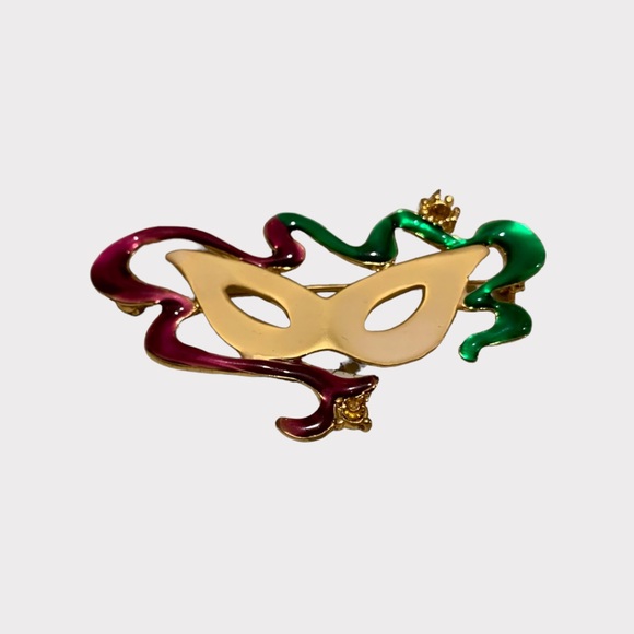 Vintage Mardi Gras Mask Brooch - Picture 2 of 8